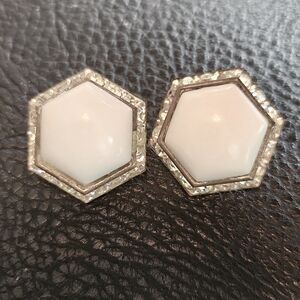 Vintage rhinestones silver white hexagon clip-on earrings
